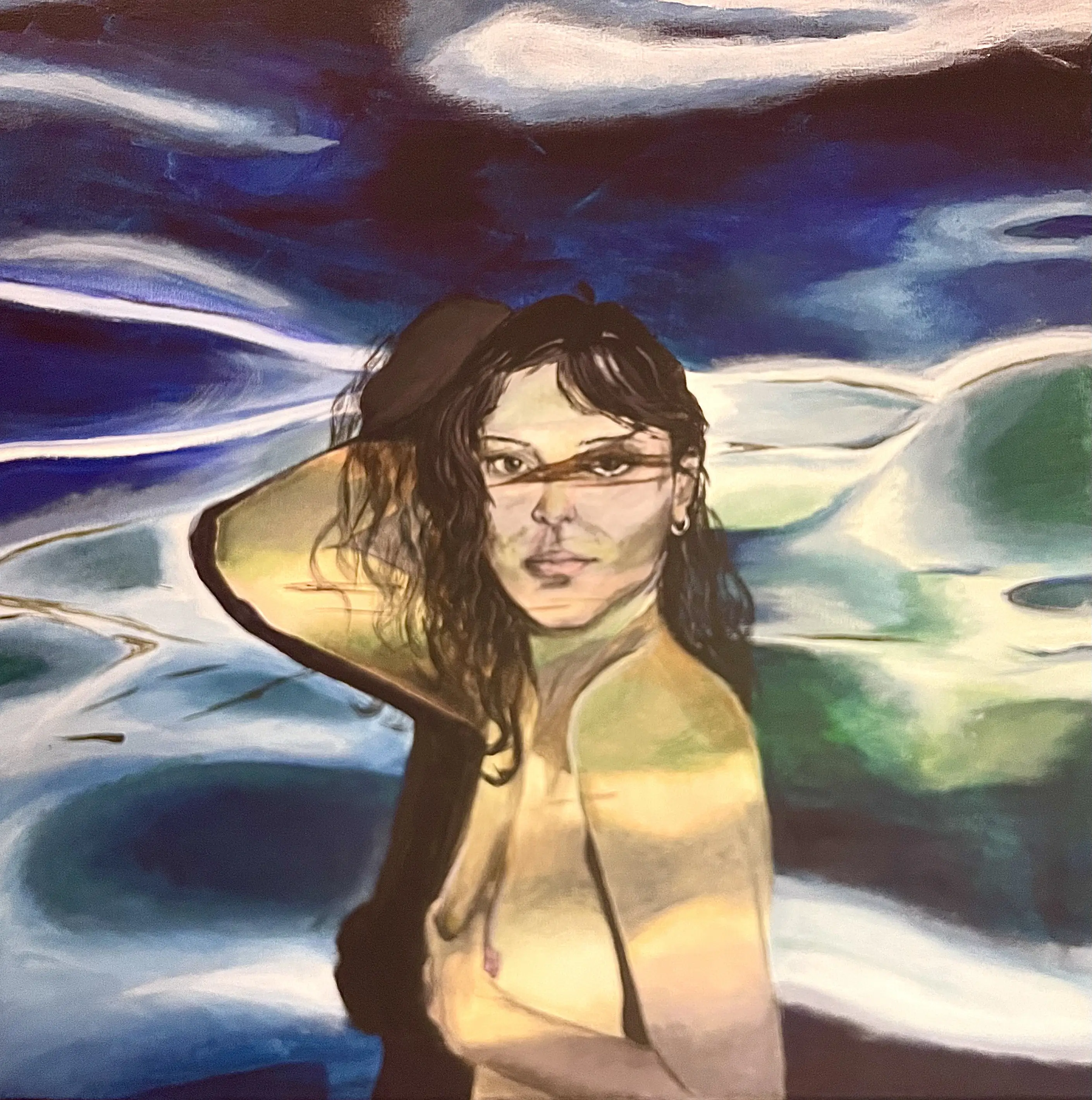 Portrait with blue water-like overlay